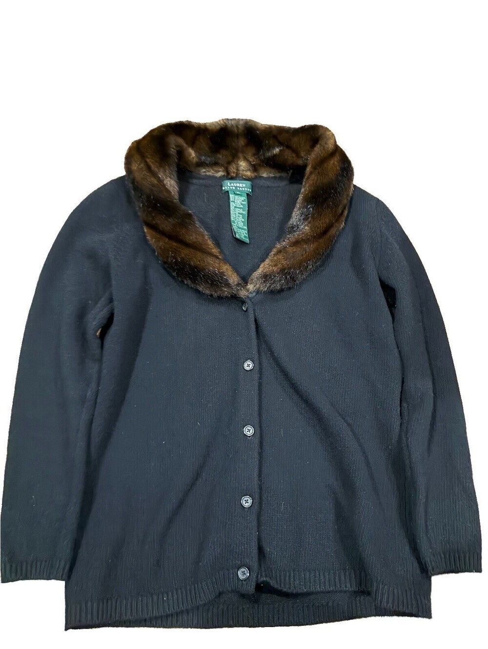 Vintage Lauren Ralph Lauren Faux Fur Collar cardigan sweater/wool/cashmere